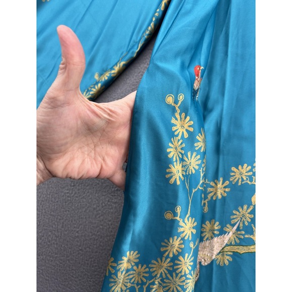 Natori Robe Womens Large Blue Kimono Long Sleeve Bird Floral Embroidered 55in - Picture 11 of 16